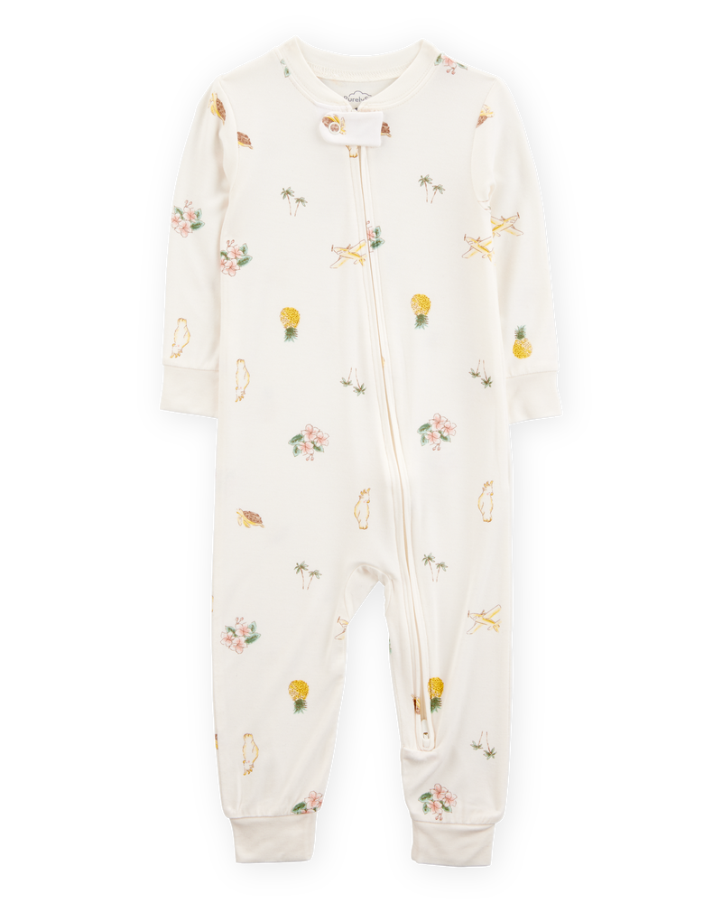 Baby Tropical Print PurelySoft Footless 1-Piece Pyjamas - Ivory, image 1 of 5 slides