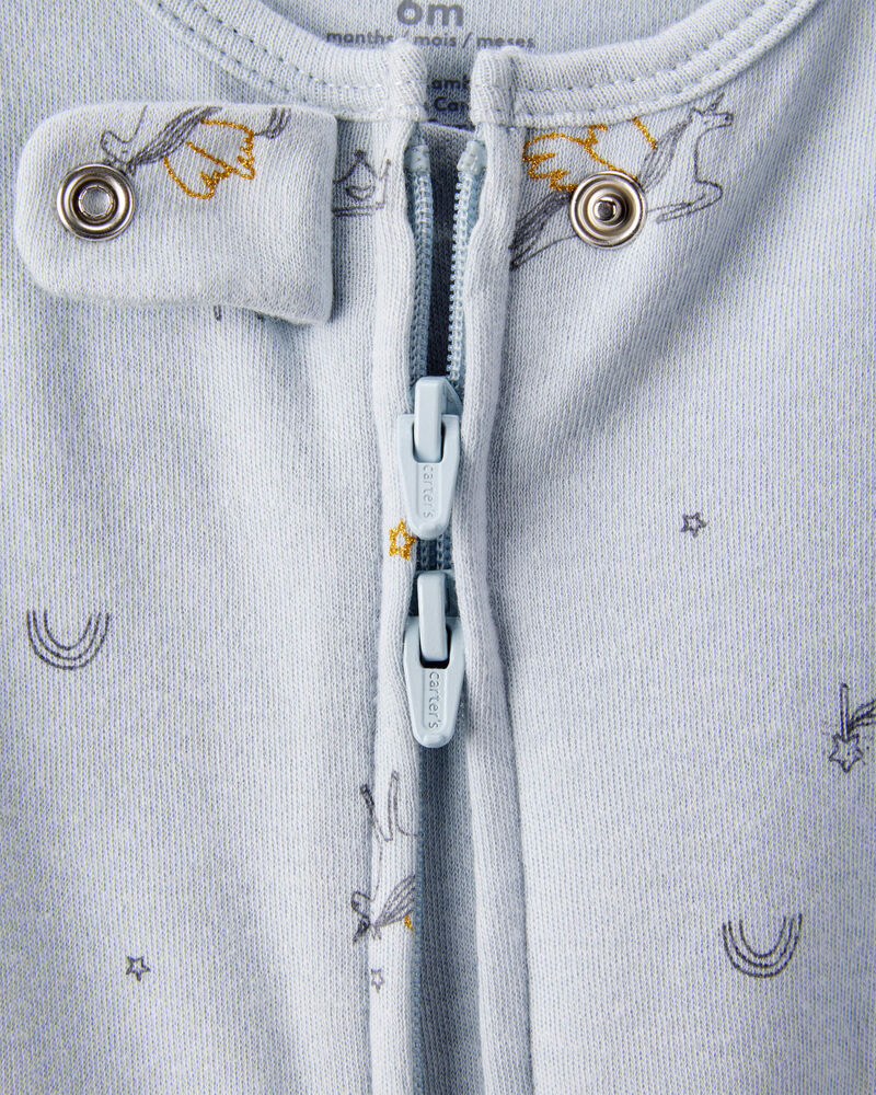 Baby Girl Unicorn Star Print 100% Cotton Long-Sleeve 2-Way Zip Sleeper - Blue, image 2 of 4 slides