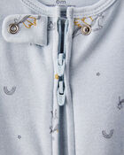 Baby Girl Unicorn Star Print 100% Cotton Long-Sleeve 2-Way Zip Sleeper - Blue, image 2 of 4 slides