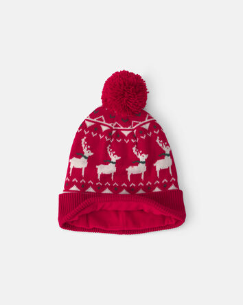Jeune - Ensemble 2 pi&egrave;ces tuque et gants d'hiver jacquard de No&euml;l - Rouge, 