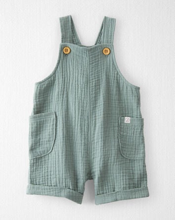 Baby Organic Cotton Gauze Shortalls in Green, 