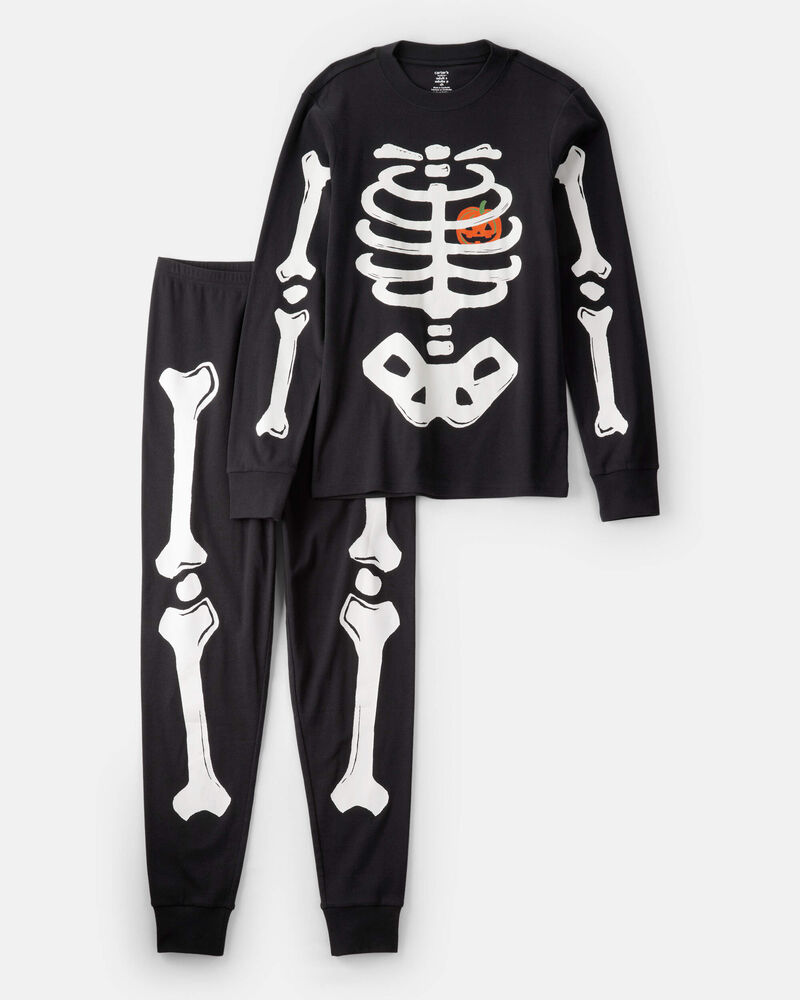 2-Piece Glow Skeleton Halloween 100% Snug Fit Cotton Pyjamas - Black, image 1 of 4 slides