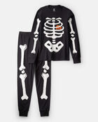 2-Piece Glow Skeleton Halloween 100% Snug Fit Cotton Pyjamas - Black, image 1 of 4 slides