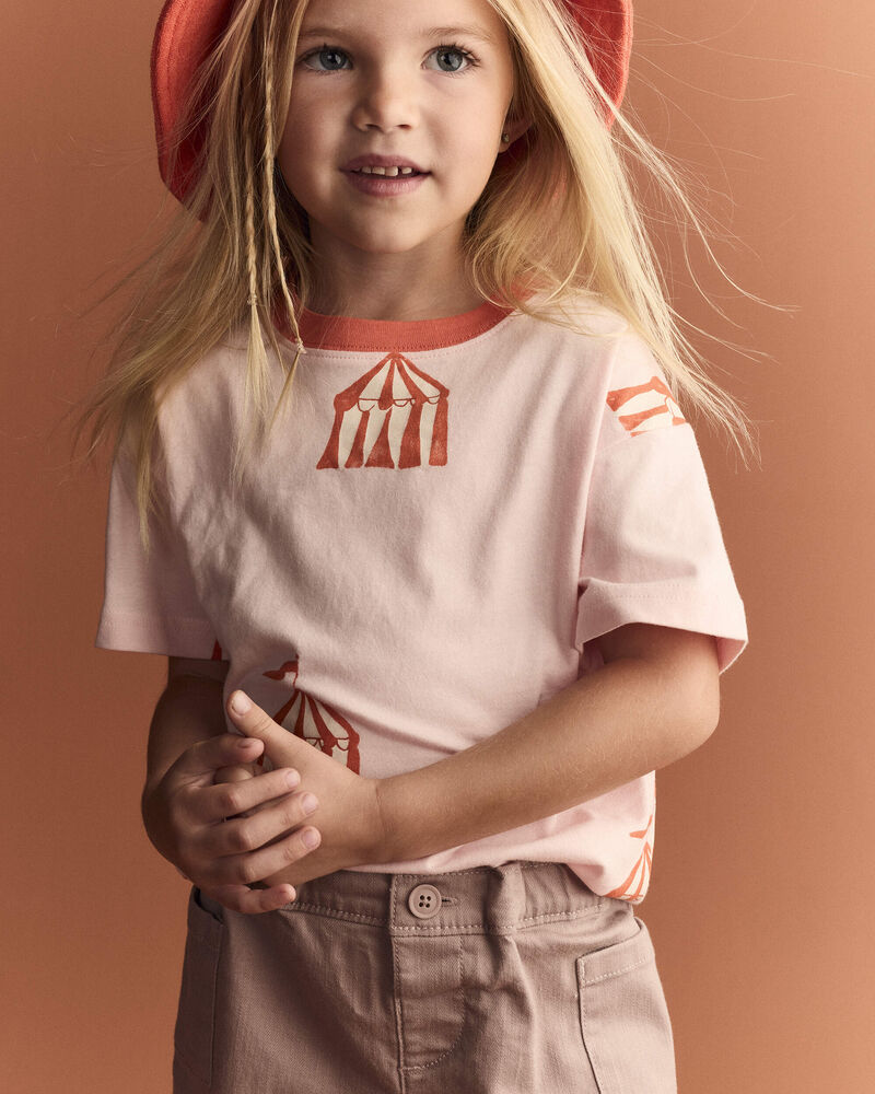 Toddler Girl Relaxed Graphic Tee in Big Top Print - Light Pink, image 1 of 6 slides