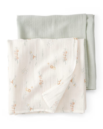 2-Pack Lion Print Muslin Swaddle Blankets, 
