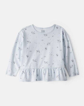 Tout-petit fille - Haut à manches longues imprimé licorne - Bleu, 