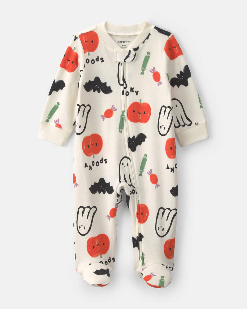 B&eacute;b&eacute; - Grenouill&egrave;re 100 % coton avec fermeture &agrave; glissi&egrave;re double sens &agrave; th&egrave;me d&rsquo;Halloween &ndash; Cr&egrave;me, image 1 sur 4 diapositives