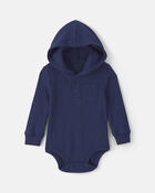 Baby Boy Thermal Long-Sleeve Hooded Bodysuit - Navy Blue, image 1 of 3 slides