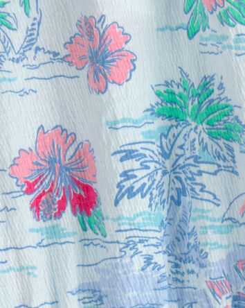 Filles - D&eacute;bardeur en tissu froiss&eacute; &agrave; imprim&eacute; tropical - Bleu, 