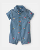 Baby Teddy Bear Sailboat Chambray Romper - Blue, image 1 of 3 slides
