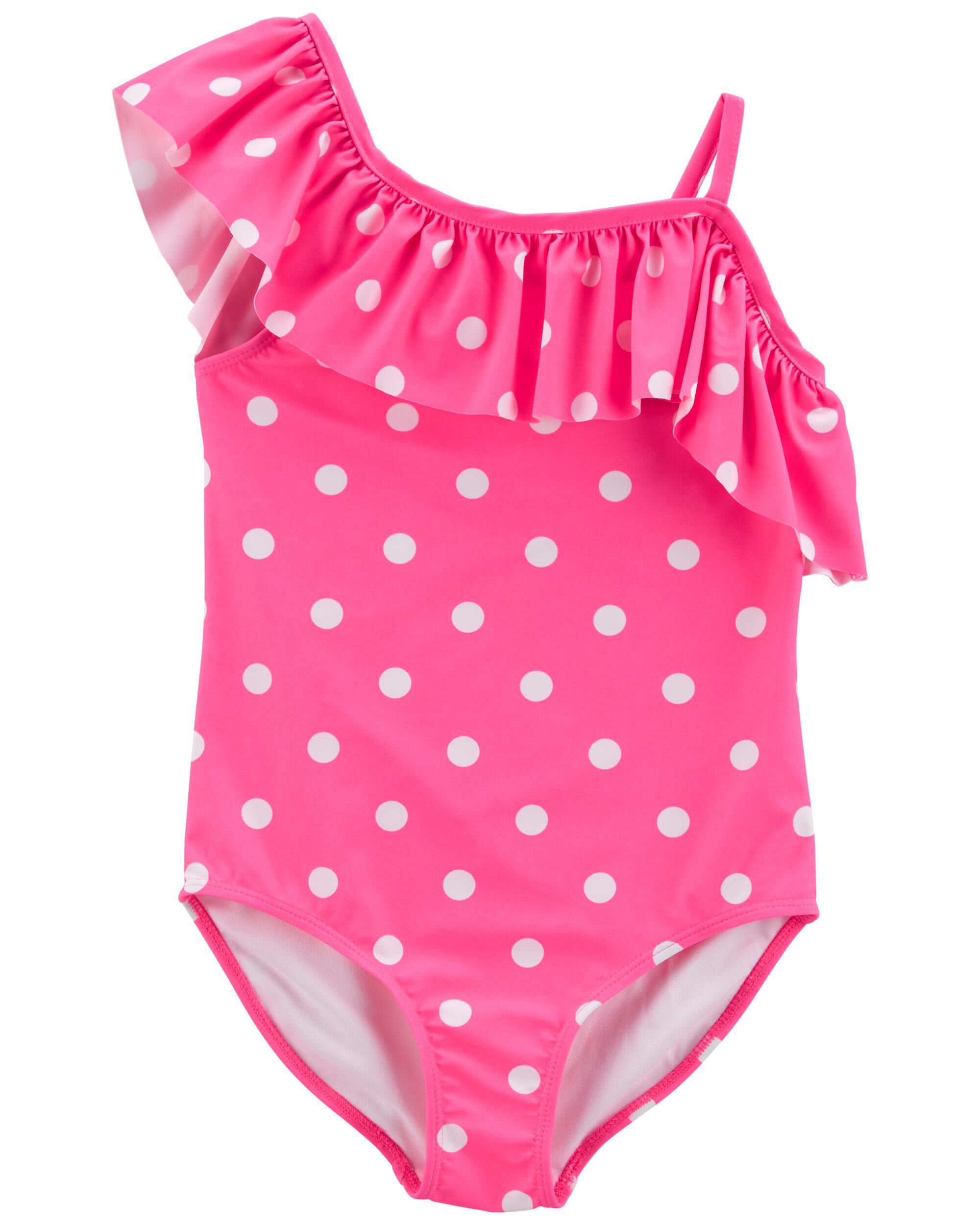 Pink Ruffled Shoulder 1 Piece Swimsuit Carter s Oshkosh Canada