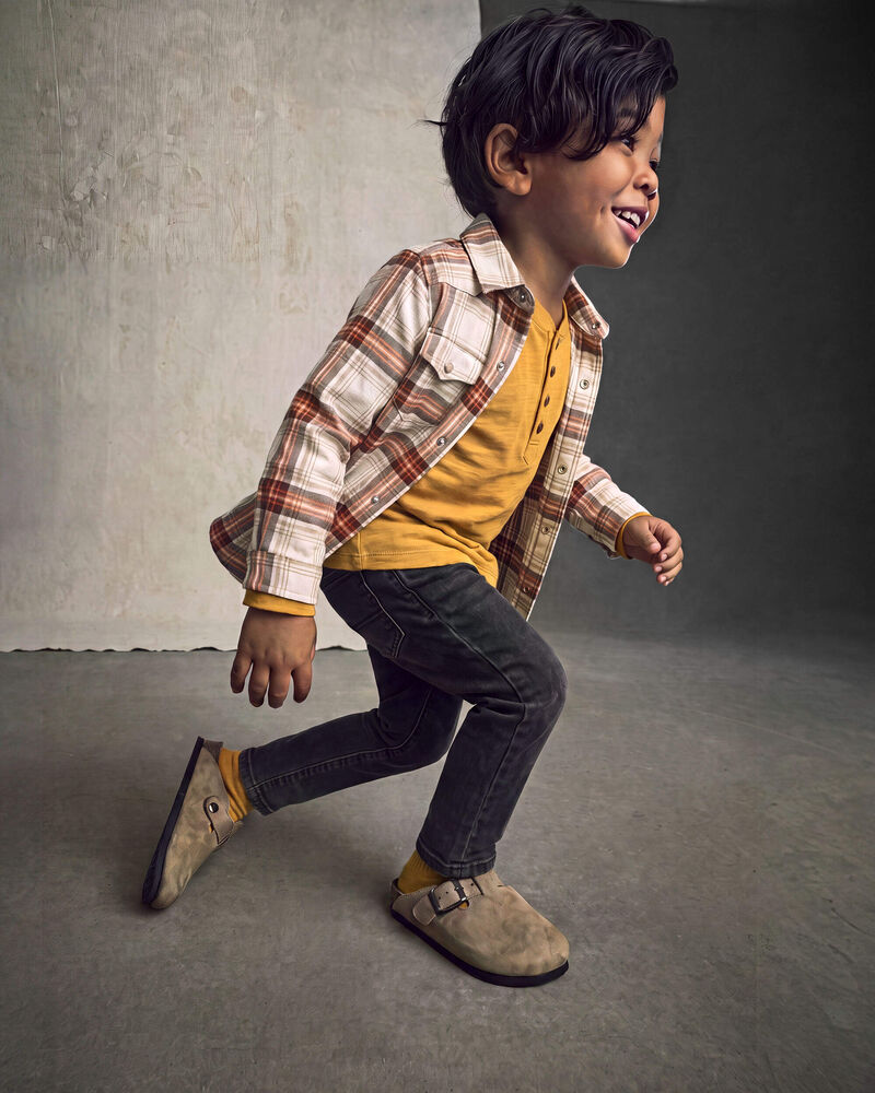 Toddler Boy Plaid Long-Sleeve Button-Down Shirt - Brown/Cream, image 2 of 4 slides