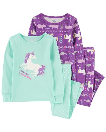 4-Piece Unicorn 100% Snug Fit Cotton Pyjamas, 