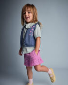Toddler Girl Embroidered Cropped Vest with Otter Pockets - Slate Blue, image 1 of 6 slides