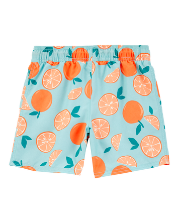 Kid Orange Print Swim Trunks, 