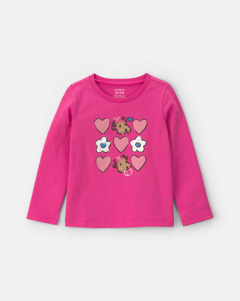 Toddler Girl Heart Long-Sleeve Graphic Tee - Pink, image 1 of 3 slides