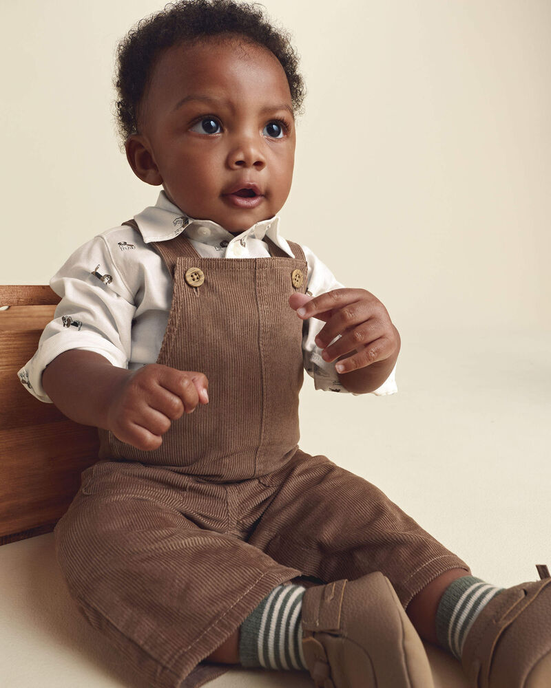 Baby Boy 2-Piece Twill Long-Sleeve Overall Set - Brown, image 2 of 8 slides
