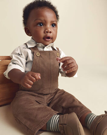 Baby Boy 2-Piece Twill Long-Sleeve Overall Set - Brown, 