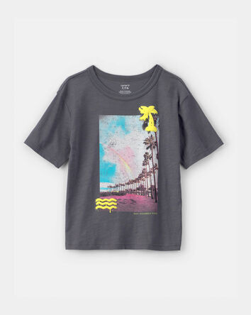 Gar&ccedil;ons - T-shirt &agrave; imprim&eacute;, plage et palmiers - Gris, 