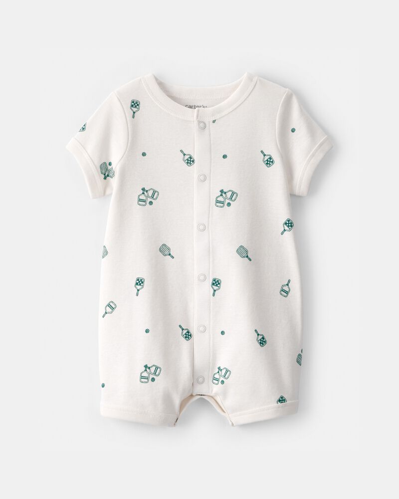Baby Pickleball Short-Sleeve Romper - White, image 1 of 3 slides
