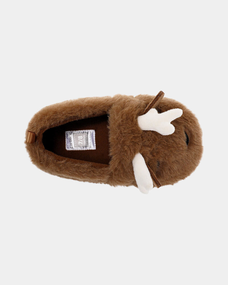 Boys Christmas Reindeer Slippers - Brown, image 4 of 6 slides