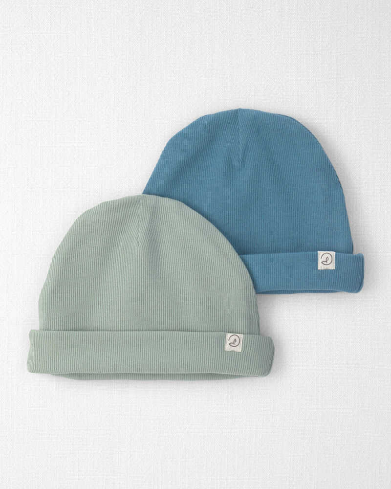 Baby 2-Pack Organic Cotton Rib Caps, image 1 of 3 slides