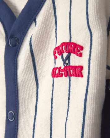 Baby Boy 3-Piece Baseball Striped Top & Short Set - Blue/Ivory, 