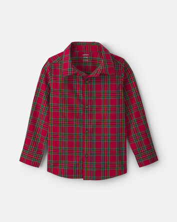 Gar&ccedil;ons - Chemise boutonn&eacute;e manches longues &agrave; carreaux - Rouge/Vert, 