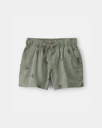 Baby Boy Cactus Drawstring Shorts - Olive, 