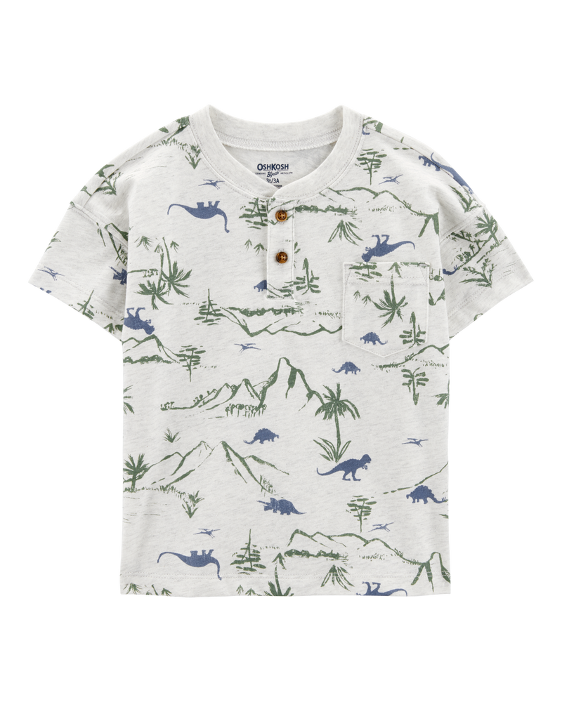 Toddler Henley Dinosaur Print Shirt - Grey, image 1 of 3 slides