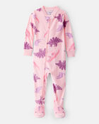 Baby Girl Dinosaur DreamPlush Snug Fit 2-Way Zip 1-Piece pyjamas - Pink, image 1 of 4 slides
