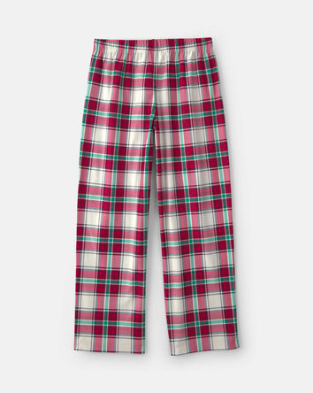Kids Christmas Plaid Fleece Loose Fit Pyjama Bottoms - Red/Green, 