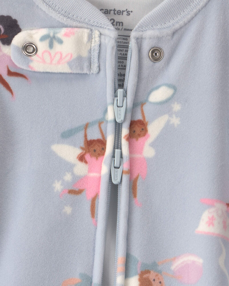 B&eacute;b&eacute; fille - Pyjama ajust&eacute; 1 pi&egrave;ce &agrave; pieds en DreamPlush avec fermeture &agrave; glissi&egrave;re double sens &agrave; motif f&eacute;es - Bleu, image 3 sur 4 diapositives