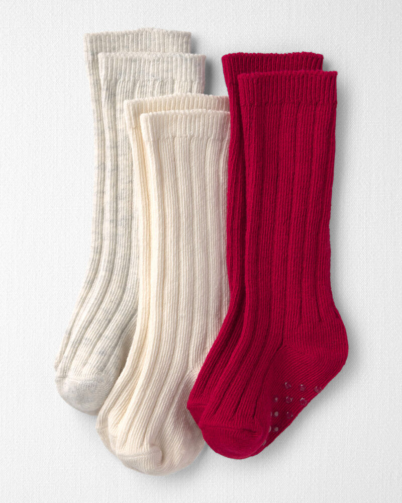 Baby Girl 3-Pack No-Slip Knee-High Socks Made with Organic Cotton, image 1 of 3 slides