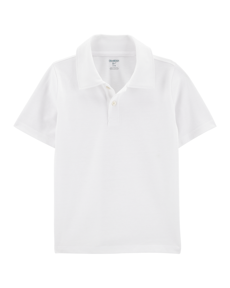 Kid Pique Uniform Polo Shirt - White, image 1 of 3 slides