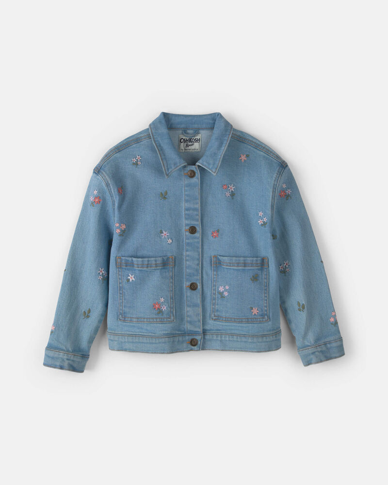 Girls Floral Denim Jacket - Light Wash, image 1 of 3 slides