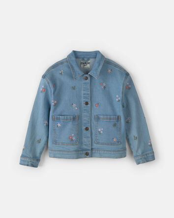 Filles - Blouson en denim &agrave; motif floral - D&eacute;lav&eacute; clair, 