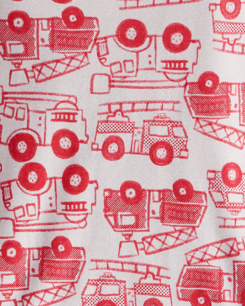 Toddler Firetruck Print 100% Cotton Long-Sleeve 4-Piece Pyjamas - Red/White, image 3 of 4 slides