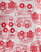 Toddler Firetruck Print 100% Cotton Long-Sleeve 4-Piece Pyjamas - Red/White, image 3 of 4 slides