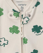 Baby 2-Way Zip St Patrick's Day Cotton Sleeper - Cream/Green, image 3 of 5 slides