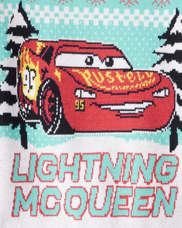 Toddler Boy Cars Lightning McQueen Christmas Sweater - Blue/Red, 