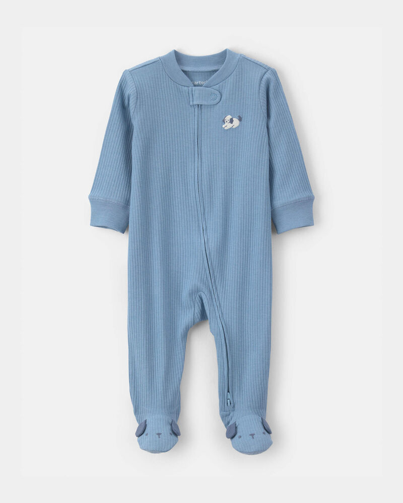 Baby Puppy Cotton 2-Way Zip Sleeper - Blue, image 1 of 5 slides