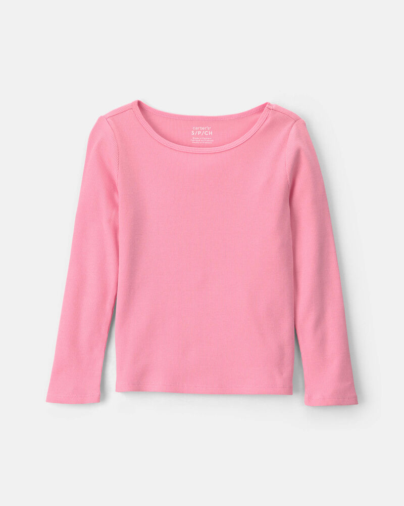 Girls Long-Sleeve Rib Top - Pink, image 1 of 3 slides