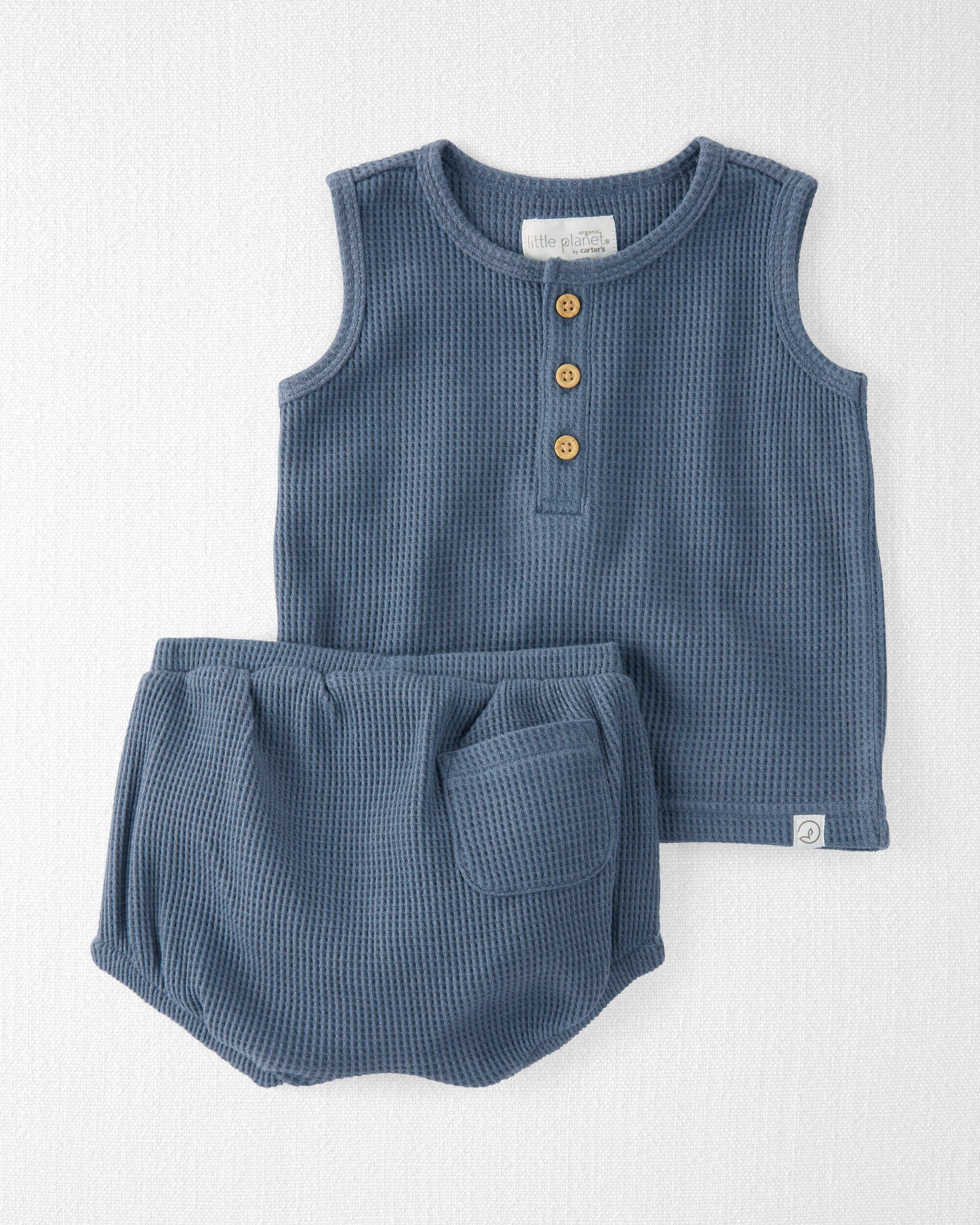 Baby 2 Piece Waffle Knit Bubble Shorts Set Made with Organic Cotton