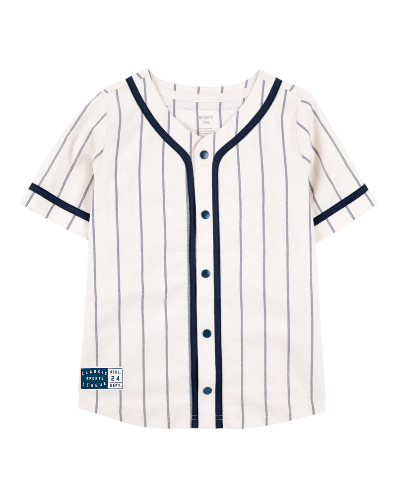 Kid Striped Baseball Button-Down Shirt, image 1 of 4 slides