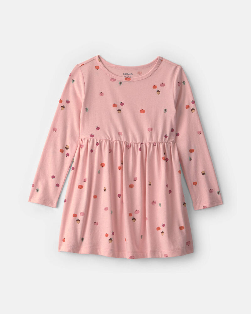 Toute-petite fille - Robe manches longues &agrave; imprim&eacute; citrouille - Rose, image 1 sur 3 diapositives