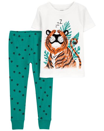 Pyjama 2 pièces en coton ajusté à imprimé de tigre , 