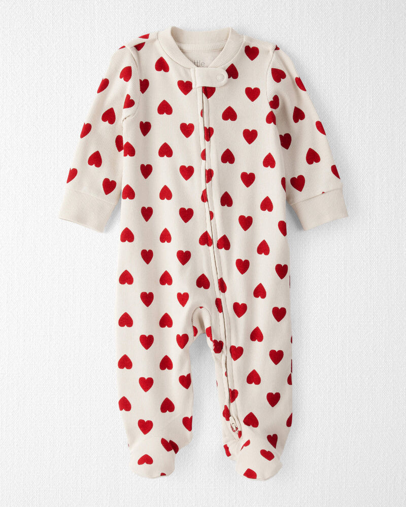 Baby Organic Cotton Sleep & Play Pyjamas in Red Hearts, image 1 of 4 slides