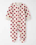 Baby Organic Cotton Sleep & Play Pyjamas in Red Hearts, image 1 of 4 slides