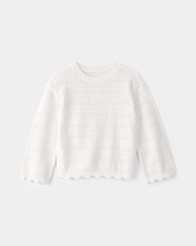 Toddler Girl Scalloped Sweater - Ivory, image 1 of 3 slides